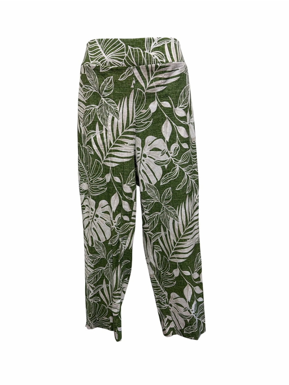 NWT Investments Sz S Linen Rayon Cropped Pants Pullover Lime Palm Straight Leg